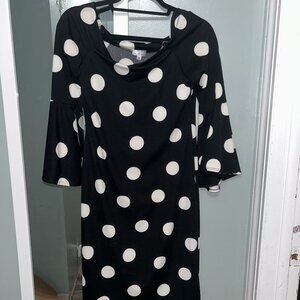 Olivia Matthews  3/4 Sleeve Black, White Polka Dot Dress Women Size M
